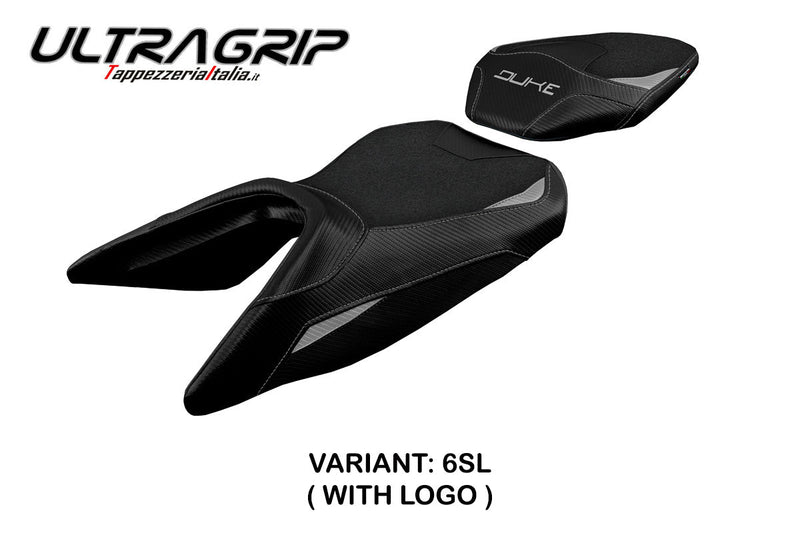 KTM 125 Duke 2017-2024 Seat Cover Tappezzeria Italia Ultragrip in Silver and Black