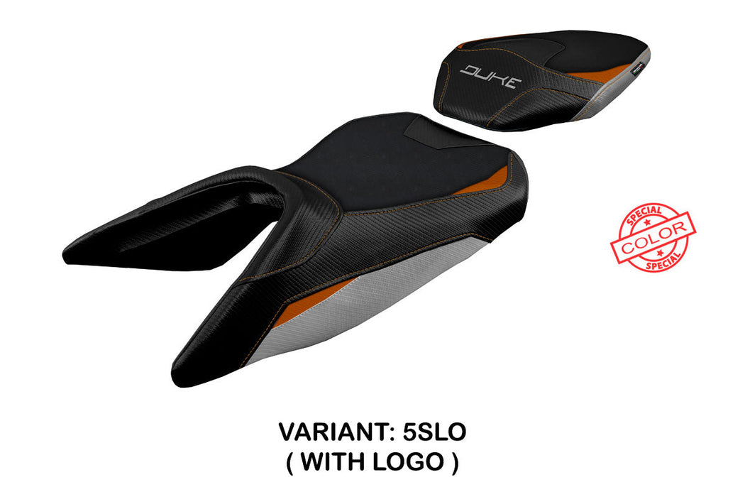 KTM 250 Duke 2017-2023 Seat Cover Tappezzeria Italia in Silver, Orange, and Black