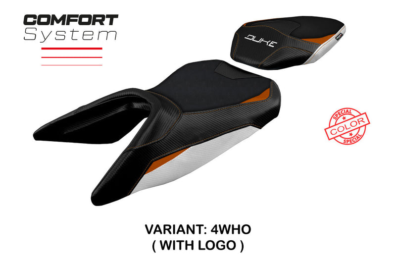 KTM 250 Duke 2017-2023 Seat Cover Tappezzeria Italia Comfort in White and Orange