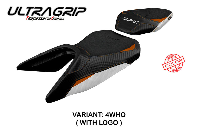KTM 250 Duke 2017-2023 Seat Cover Tappezzeria Italia Ultragrip in White and Orange