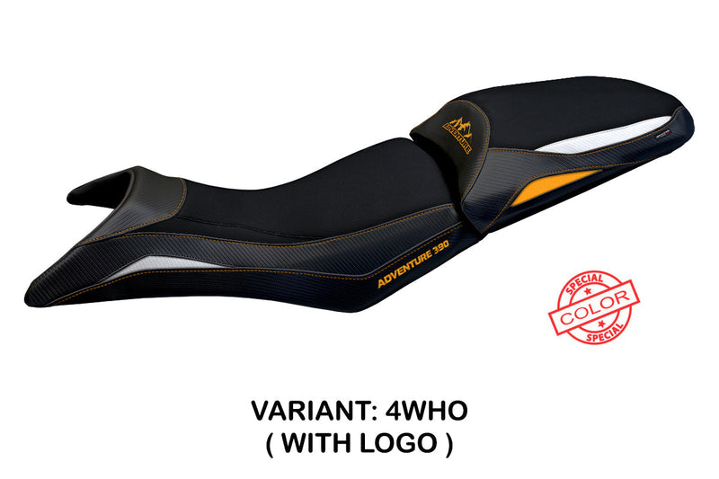 KTM 390 Adventure 2020-2024 Seat Cover Tappezzeria Italia in White, Orange, and Black