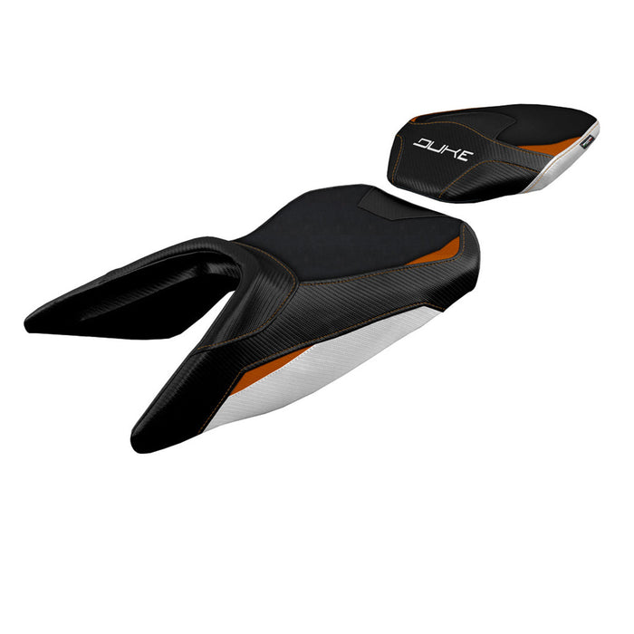 KTM 390 Duke 2017-2023 Seat Cover Tappezzeria Italia in White, Orange, and Black
