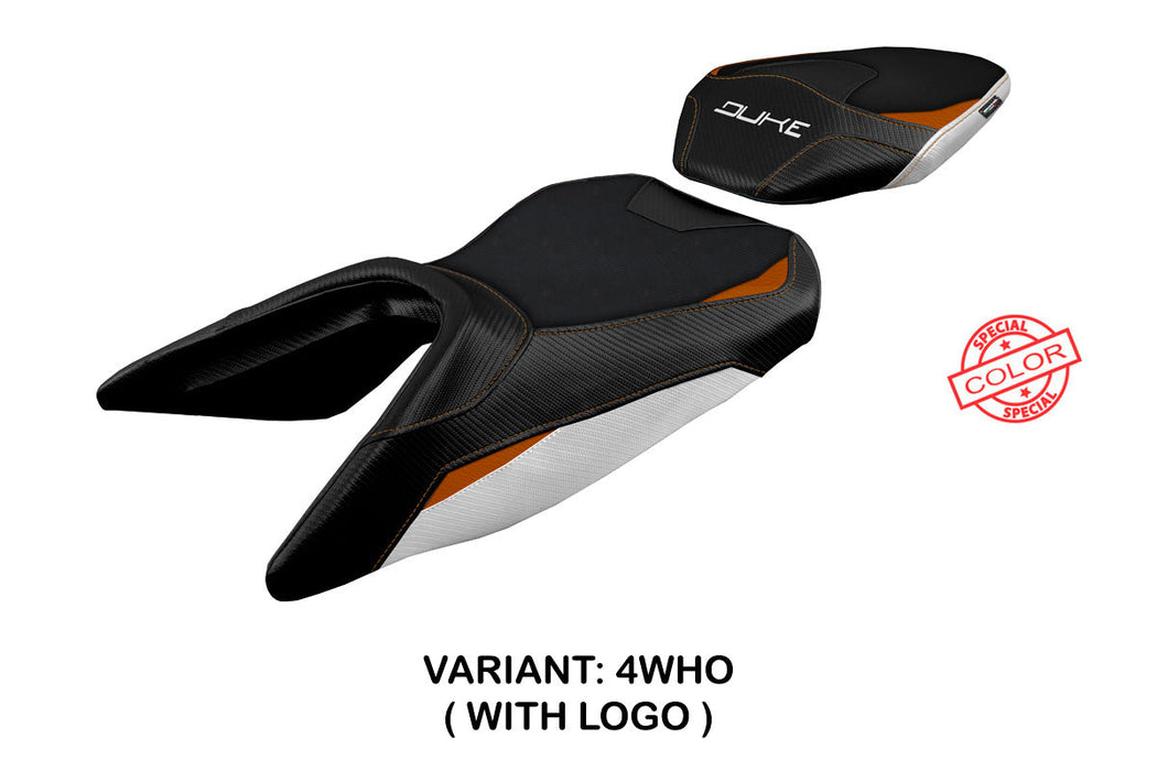 KTM 390 Duke 2017-2023 Seat Cover Tappezzeria Italia in White, Orange, and Black