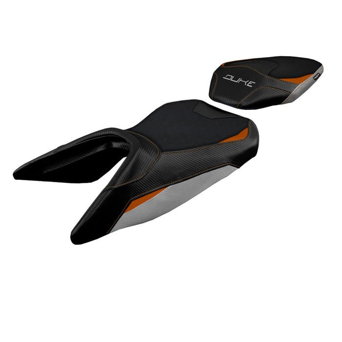 KTM 390 Duke 2017-2023 Seat Cover Tappezzeria Italia in Silver, Orange, and Black