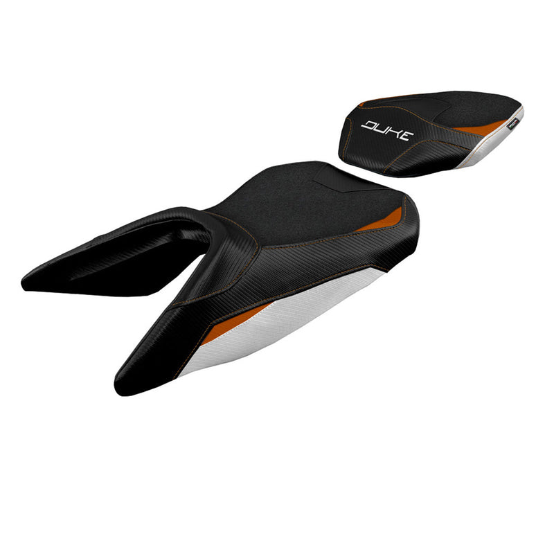 KTM 390 Duke 2017-2023 Seat Cover Tappezzeria Italia Ultragrip in White and Orange