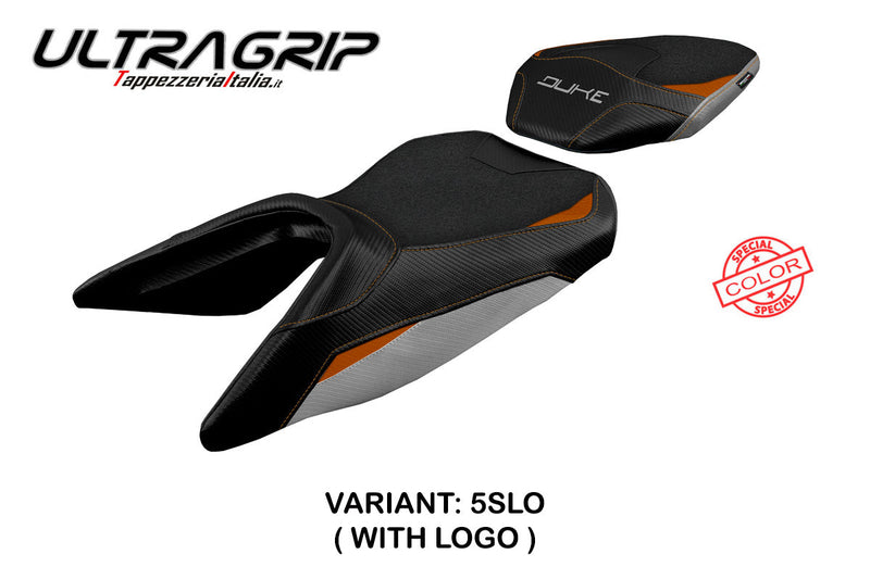 KTM 390 Duke 2017-2023 Seat Cover Tappezzeria Italia Ultragrip in Silver and Orange