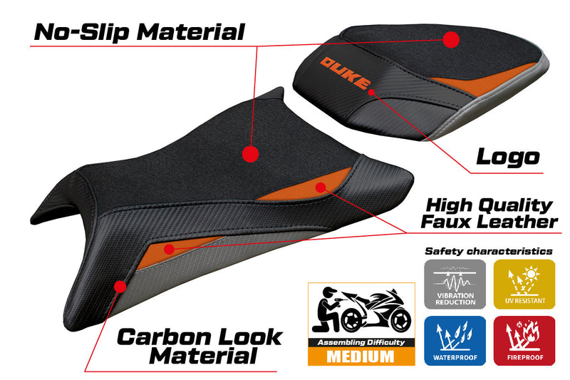 KTM 390 Duke 2024 2025 Seat Cover Tappezzeria Ultragrip Black Orange Grey