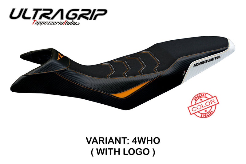 KTM 790 Adventure R 2019-2020 Seat Cover Tappezzeria Italia Ultragrip in White and Orange