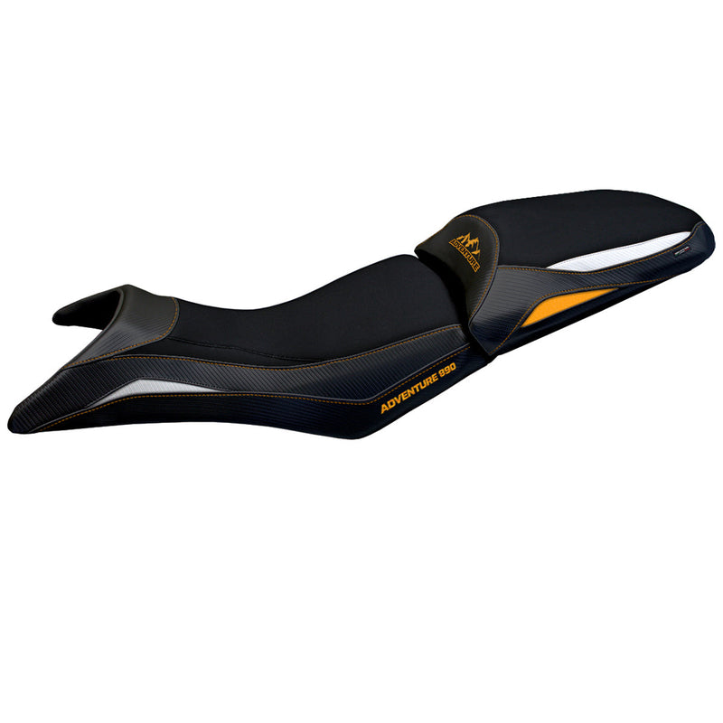 KTM 890 Adventure 2021-2024 Seat Cover Tappezzeria Italia in White, Orange, and Black
