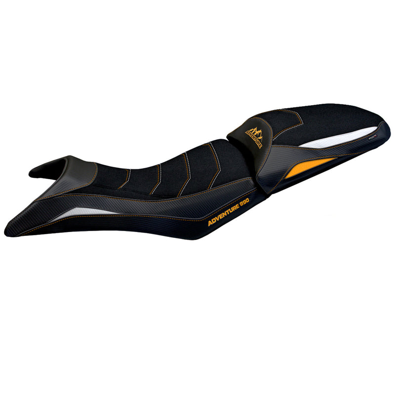 KTM 890 Adventure 2021-2024 Seat Cover Tappezzeria Italia Ultragrip in White and Orange
