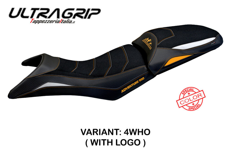 KTM 890 Adventure 2021-2024 Seat Cover Tappezzeria Italia Ultragrip in White and Orange