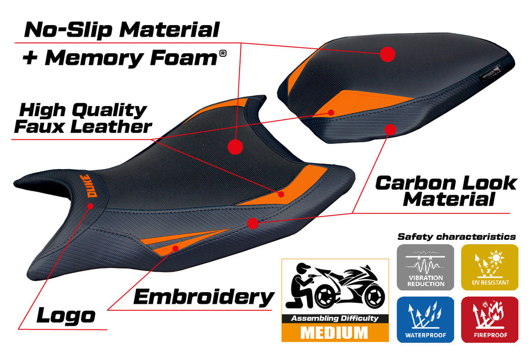KTM 990 Duke 2024 Seat Cover Tappezzeria Italia Comfort in Orange and Black