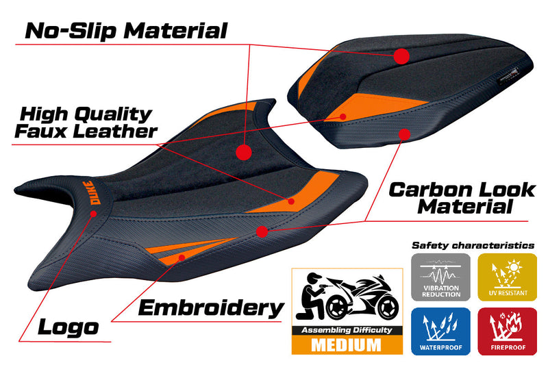KTM 990 Duke 2024 Seat Cover Tappezzeria Italia Ultragrip in Orange and Black