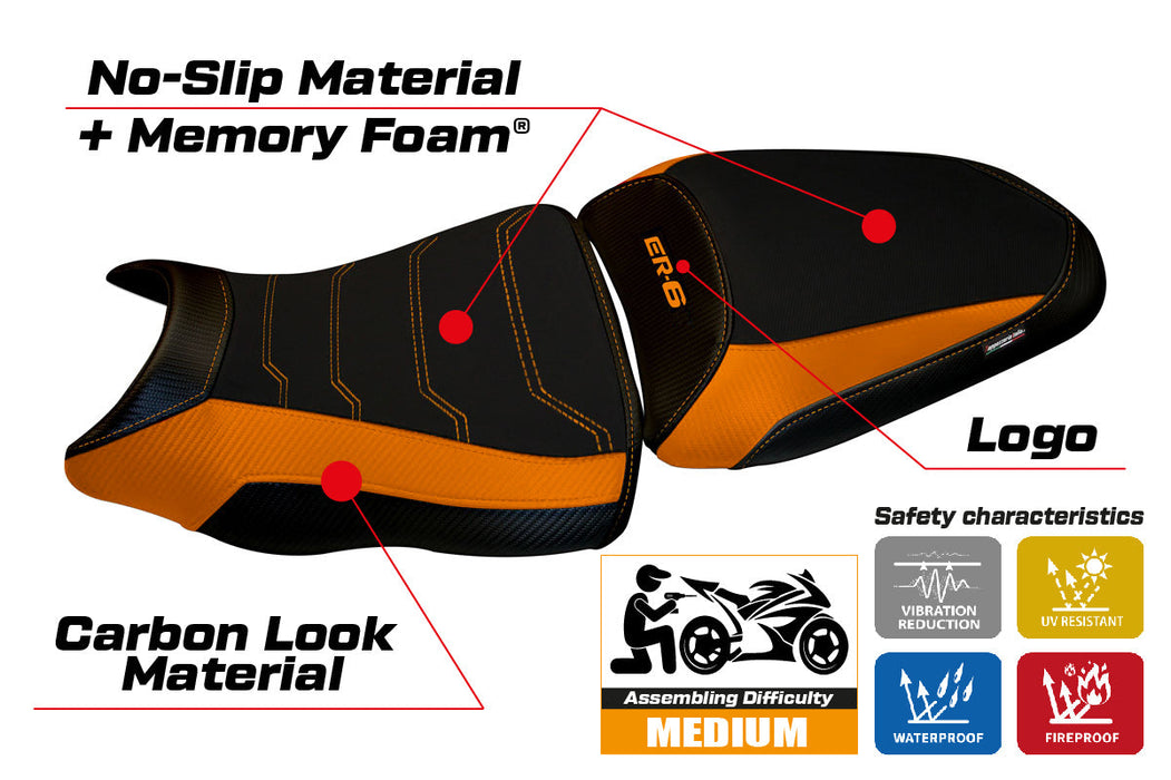Kawasaki ER-6N ER-6F 2012-2016 Seat Cover Tappezzeria Italia Comfort in Orange