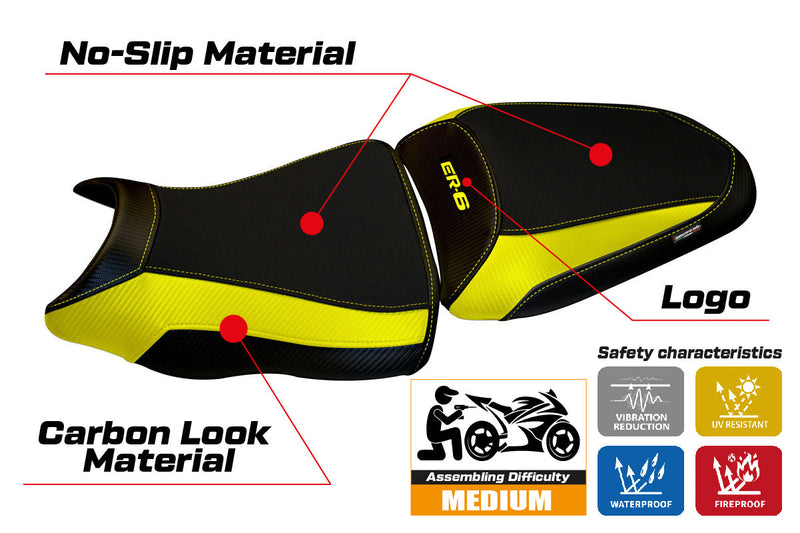 Kawasaki ER-6N ER-6F 2012-2016 Seat Cover Tappezzeria Italia in Yellow and Black