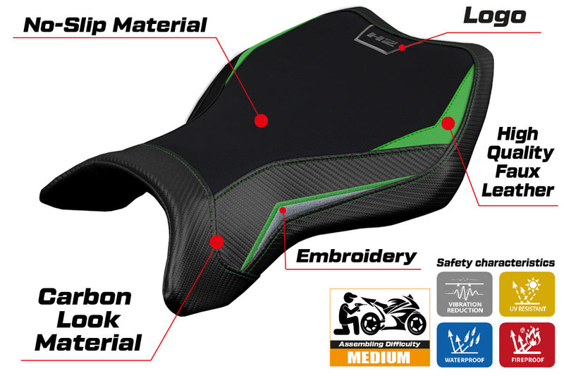 Kawasaki Ninja H2 H2R 2015-2024 Seat Cover Tappezzeria Italia Green in Silver