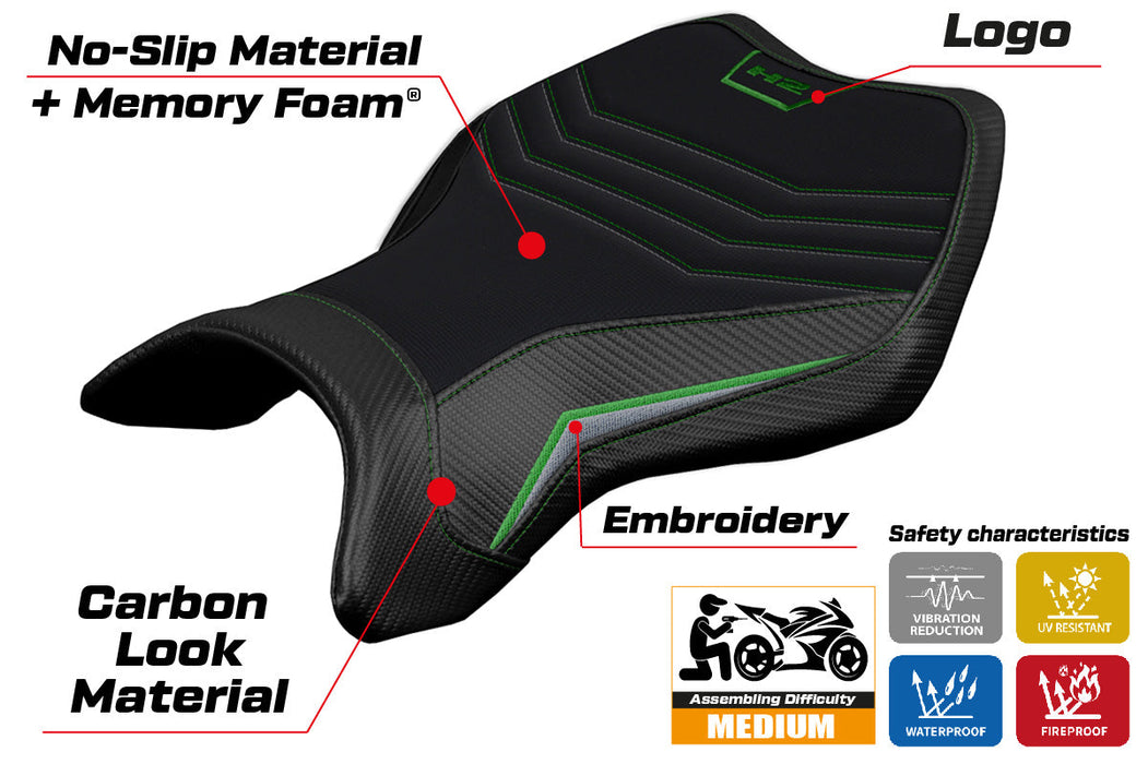 Kawasaki Ninja H2 H2R 2015-2024 Seat Cover Tappezzeria Italia Comfort in Green Silver