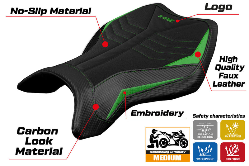 Kawasaki Ninja H2 H2R 2015-2024 Seat Cover Tappezzeria Italia Ultragrip in Green