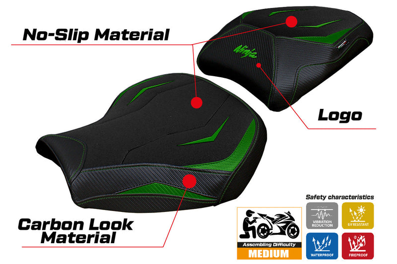 Kawasaki Ninja H2 1000SX 2018-2024 Seat Cover Tappezzeria Italia Ultragrip in Green