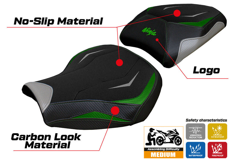 Kawasaki Ninja H2 1000SX 2018-2024 Seat Cover Tappezzeria Italia Ultragrip in Green and Silver