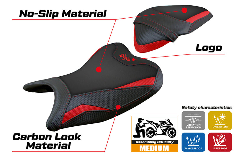Kawasaki Ninja 250 2018 2019 Seat Cover Tappezzeria Italia in Red and Black