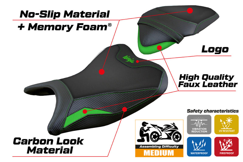 Kawasaki Ninja 250 2018 2019 Seat Cover Tappezzeria Italia Comfort in Green and Black