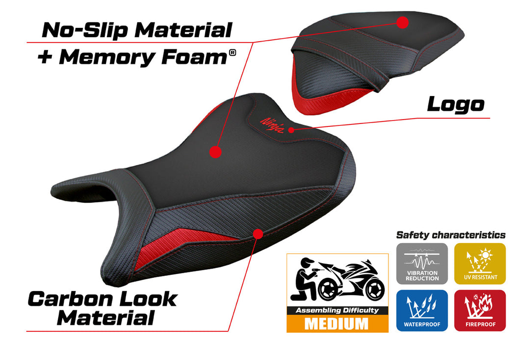 Kawasaki Ninja 250 2018 2019 Seat Cover Tappezzeria Italia Comfort in Red and Black