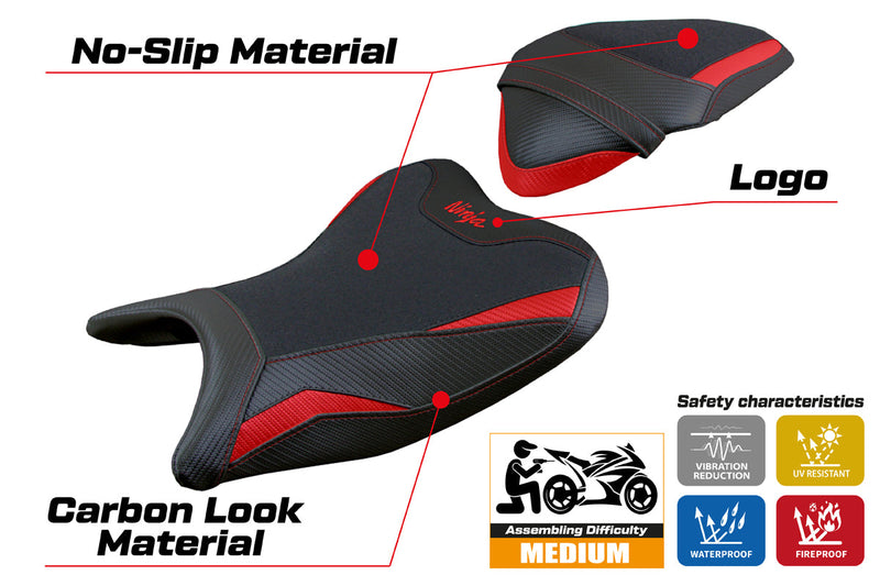 Kawasaki Ninja 250 2018 2019 Seat Cover Tappezzeria Italia Ultragrip in Red and Black