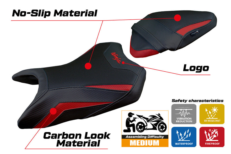 Kawasaki Ninja 500 2024 Seat Cover Tappezzeria Italia in Dark Red and Black