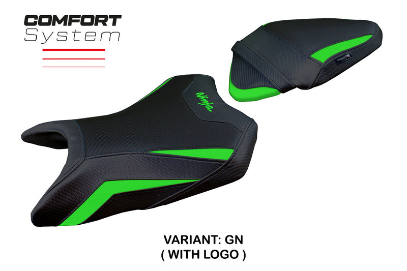 Kawasaki Ninja 500 2024 Seat Cover Tappezzeria Italia Comfort in Green and Black