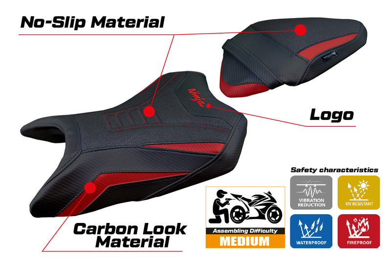 Kawasaki Ninja 500 2024 Seat Cover Tappezzeria Italia Ultragrip in Dark Red and Black