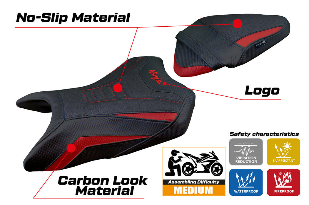 Kawasaki Ninja 500 2024 Seat Cover Tappezzeria Italia Ultragrip in Dark Red and Black