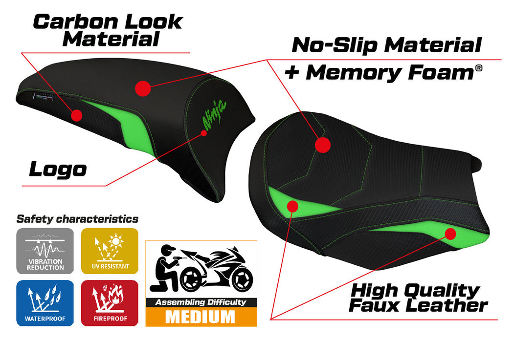 Kawasaki Ninja 650 2017-2024 Seat Cover Tappezzeria Italia Comfort in Green and Black