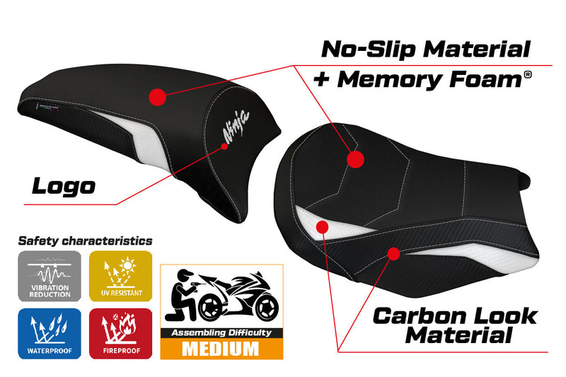 Kawasaki Ninja 650 Z650 2017-2024 Seat Cover Tappezzeria Italia Comfort in White and Black