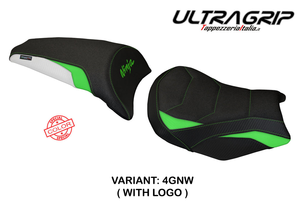 Kawasaki Ninja 650 Z650 2017-2024 Seat Cover Tappezzeria Italia Ultragrip in Green and White