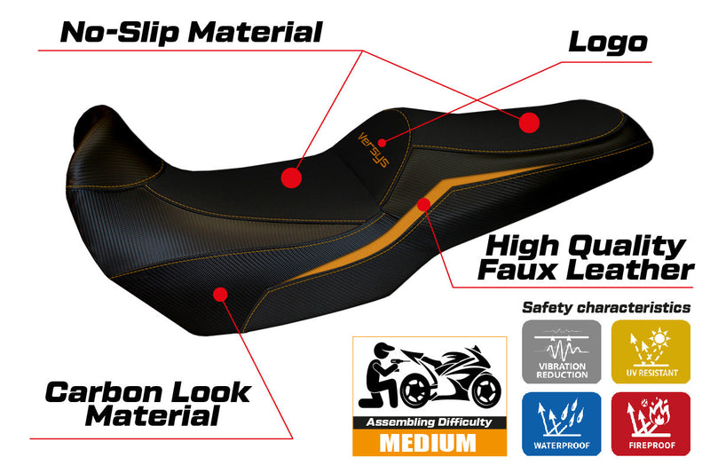 Kawasaki Versys 1000 2019-2024 Seat Cover Tappezzeria Italia Orange in Black