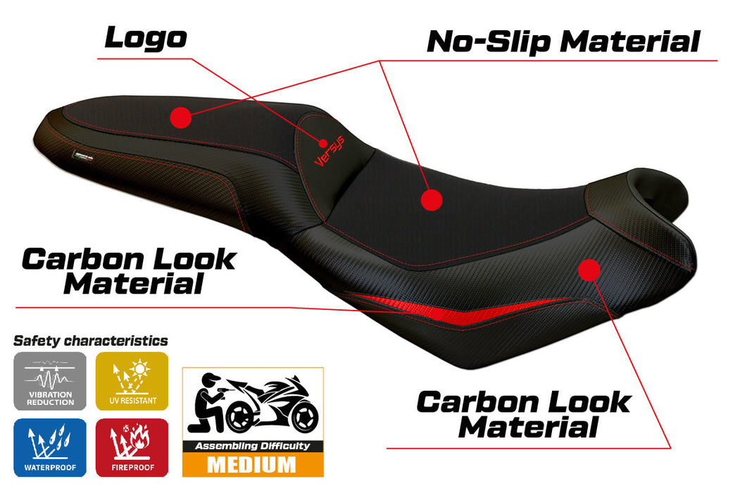 Kawasaki Versys 650 2007-2024 Seat Cover Tappezzeria Italia in Red and Black