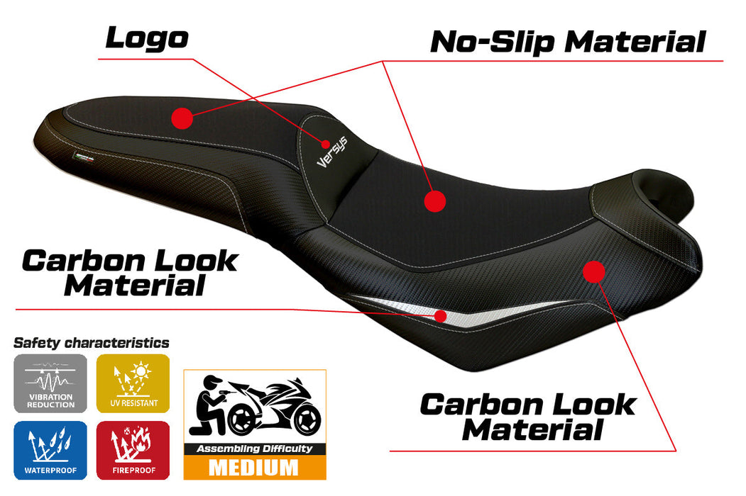 Kawasaki Versys 650 2007-2024 Seat Cover Tappezzeria Italia in White and Black