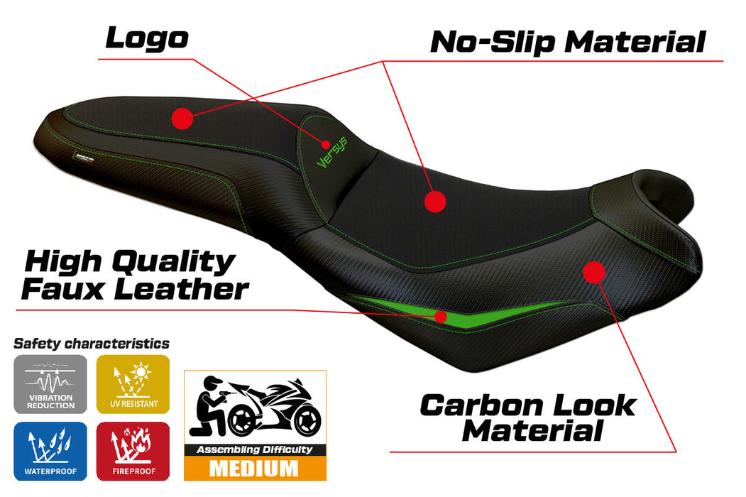 Kawasaki Versys 650 2007-2024 Seat Cover Tappezzeria Italia in Green and Black