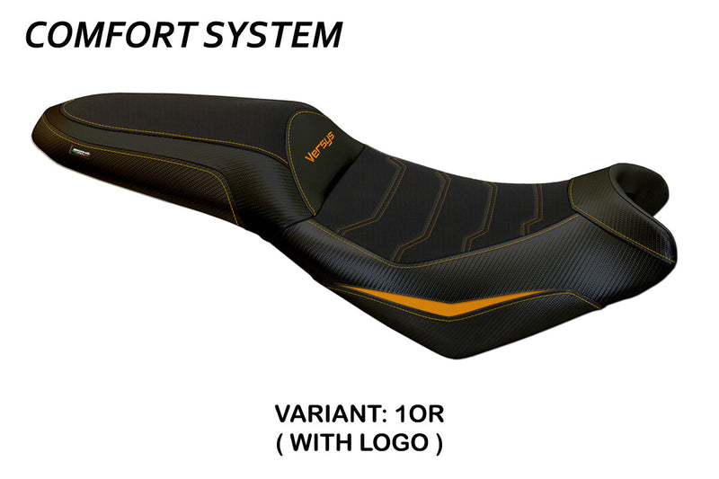 Kawasaki Versys 650 2007-2024 Seat Cover Tappezzeria Italia Comfort in Orange and Black