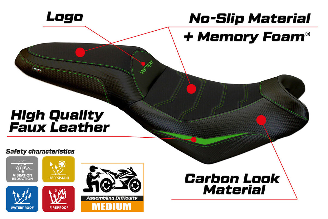 Kawasaki Versys 650 2007-2024 Seat Cover Tappezzeria Italia Comfort in Green and Black