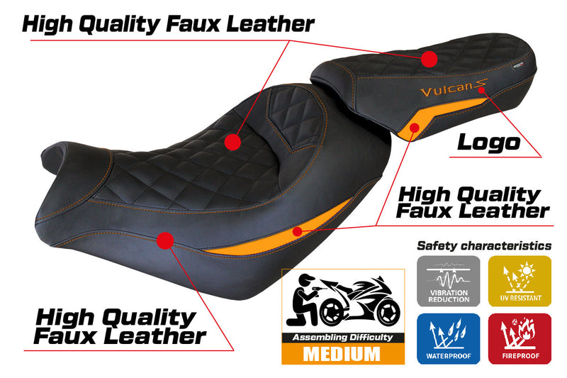 Kawasaki Vulcan 650 S 2014-2024 Seat Cover Tappezzeria Italia in Orange and Black