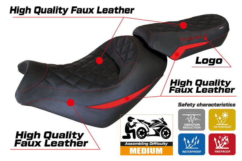 Kawasaki Vulcan 650 S 2014-2024 Seat Cover Tappezzeria Italia in Red and Black