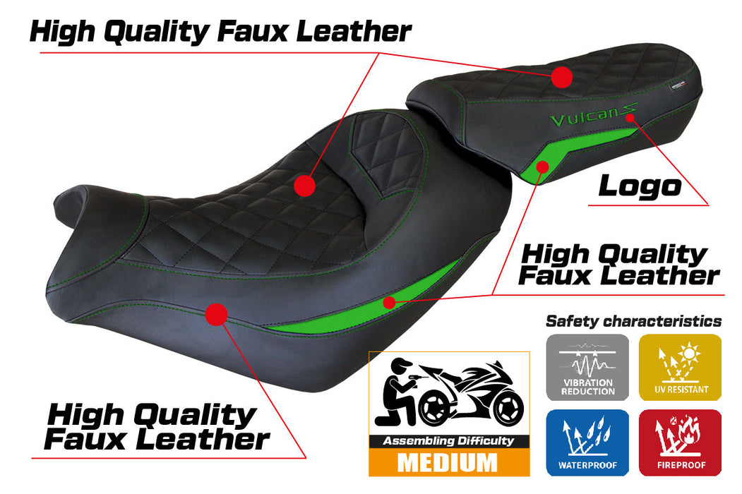 Kawasaki Vulcan 650 S 2014-2024 Seat Cover Tappezzeria Italia in Green and Black
