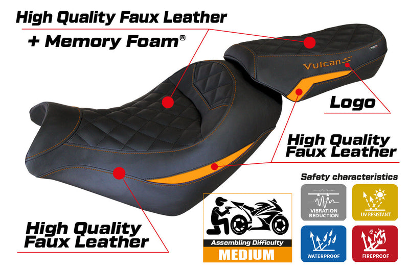 Kawasaki Vulcan 650 S 2014-2024 Seat Cover Tappezzeria Italia Comfort in Orange and Black
