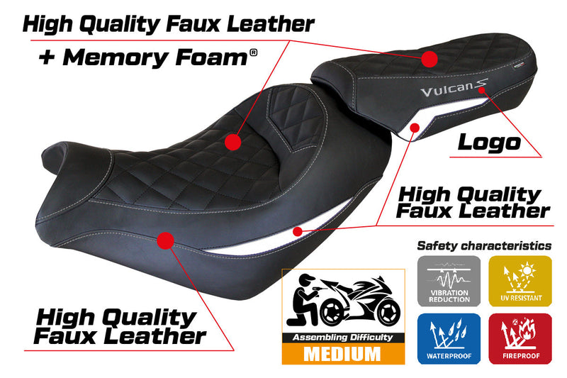 Kawasaki Vulcan 650 S 2014-2024 Seat Cover Tappezzeria Italia Comfort in White  Black