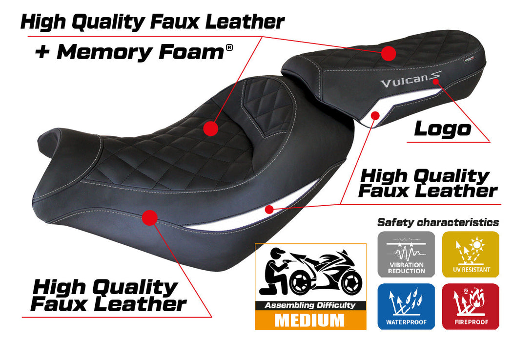 Kawasaki Vulcan 650 S 2014-2024 Seat Cover Tappezzeria Italia Comfort in White  Black