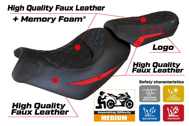 Kawasaki Vulcan 650 S 2014-2024 Seat Cover Tappezzeria Italia Comfort in Red and Black