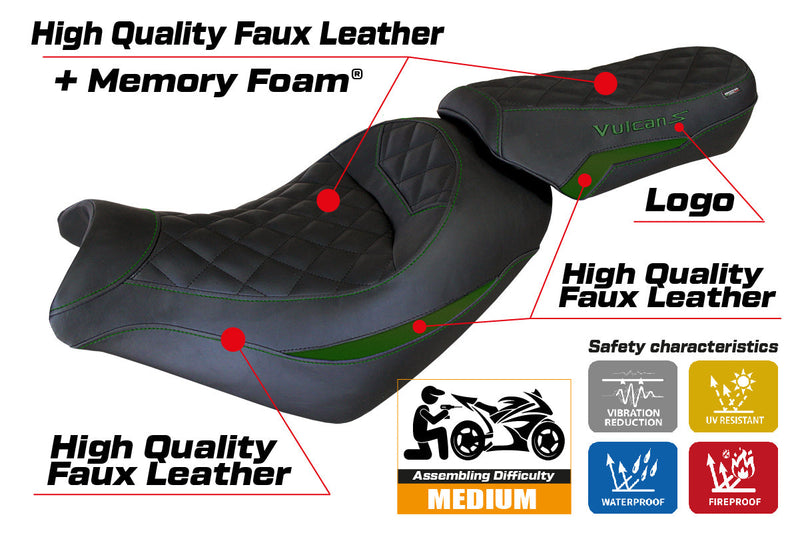 Kawasaki Vulcan 650 S 2014-2024 Seat Cover Tappezzeria Italia Comfort in Army Green