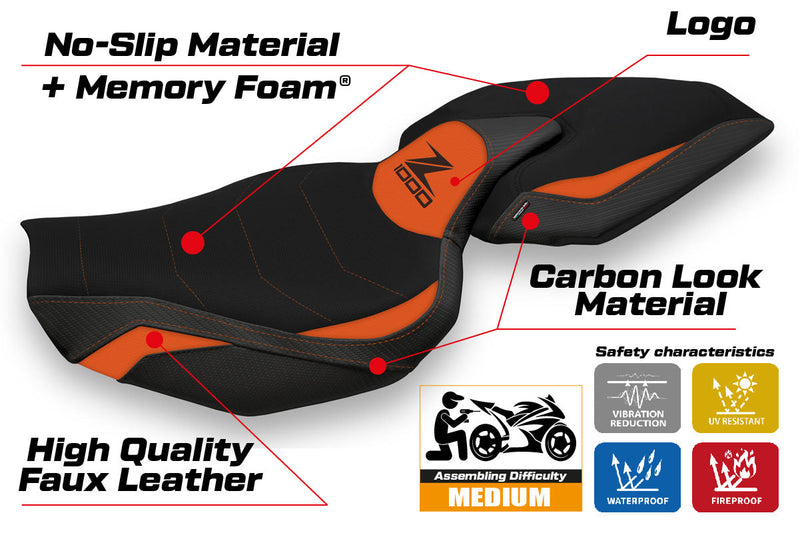 Kawasaki Z1000 2014-2021 Seat Cover Tappezzeria Italia Comfort in Orange and Black
